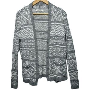Abercrombie & Fitch Gray White Fair Isle Knit Pocket Cardigan Sweater Size M / L